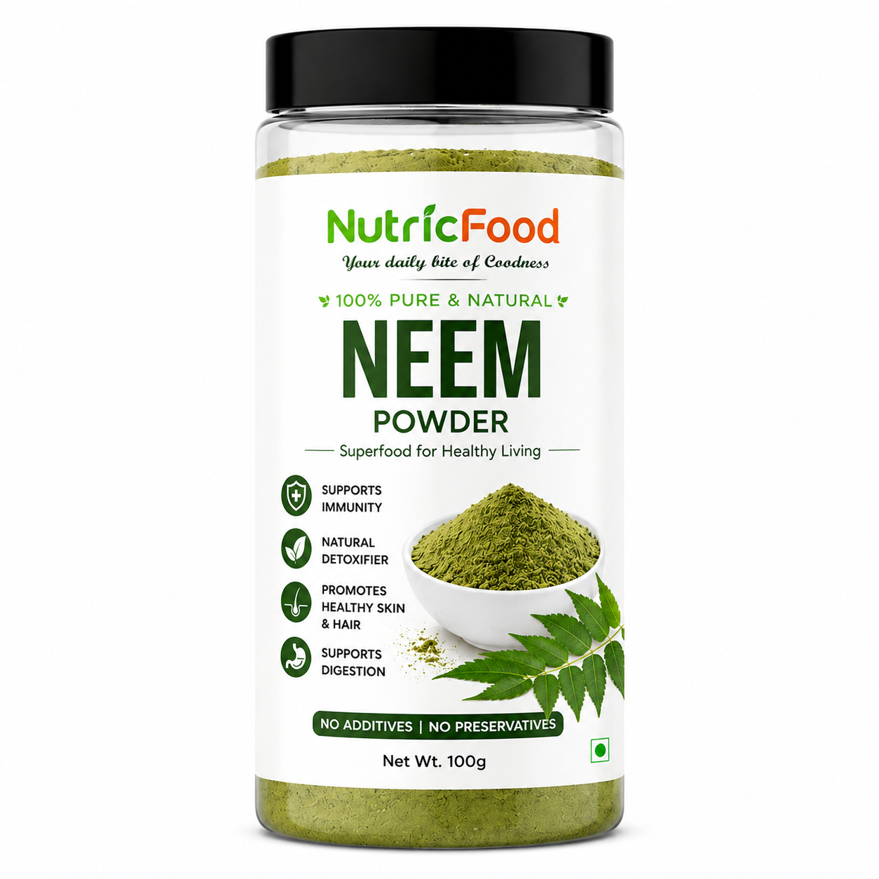 NutricFood | Neem Powder 100g | 100% Pure Natural Herbal Powder | Detox, Skin & Immunity Support