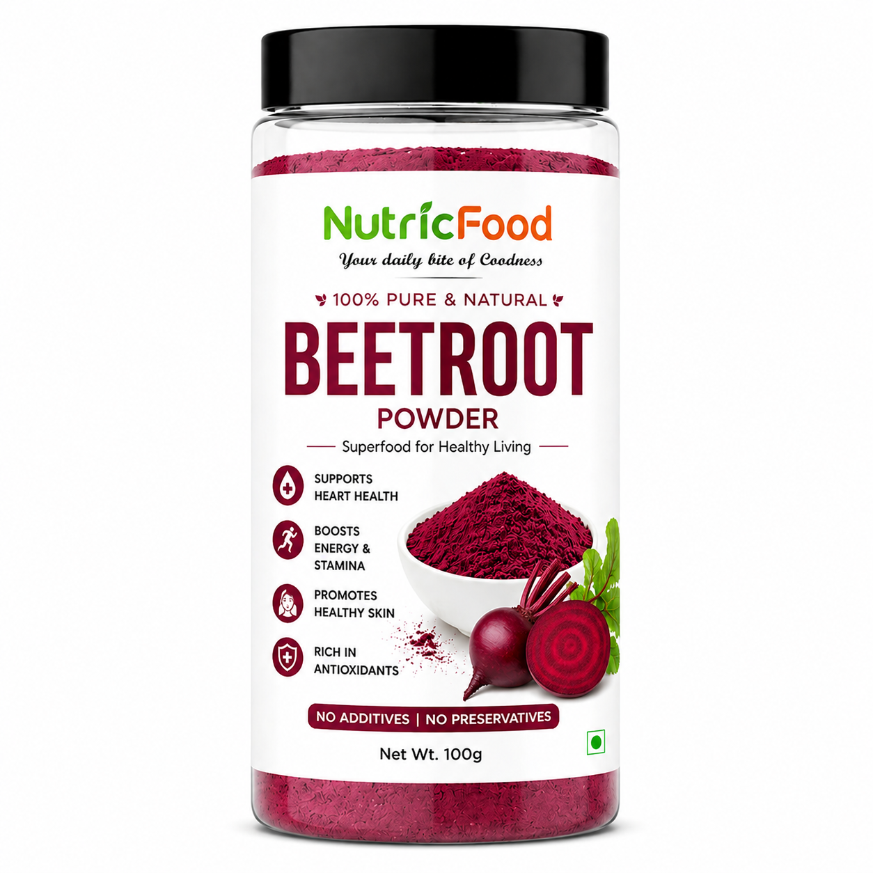 NutricFood| Beetroot Powder 100g | 100% Pure Natural Superfood | Boost Energy, Blood Health & Stamina