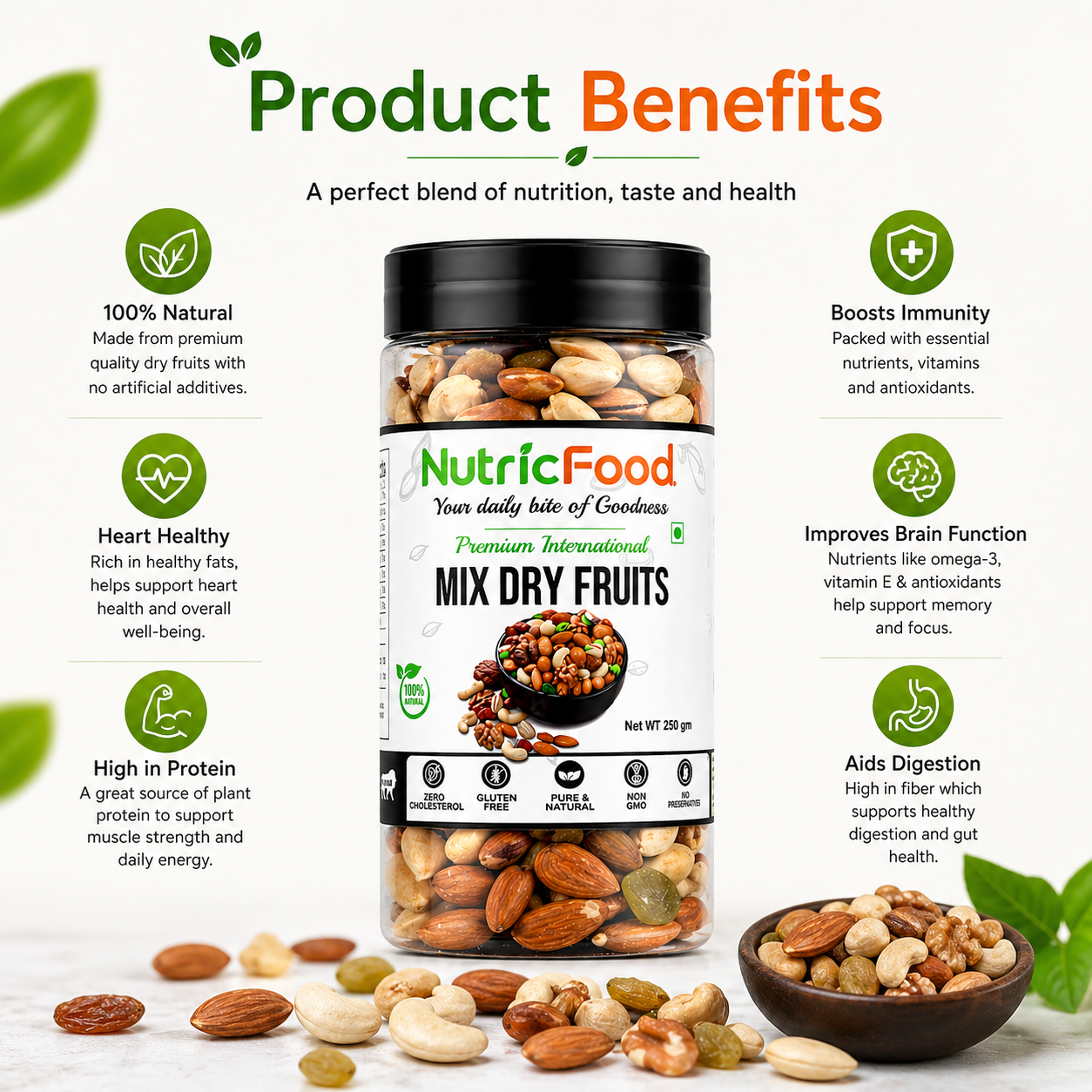 NutricFood Premium International Healthy Nutmix, 200g | 7 Superfoods in 1 Mixes | Dry Fruits Contains Almonds, Cashews, Walnuts, Pistachios, Cranberries, Green & Black Raisins