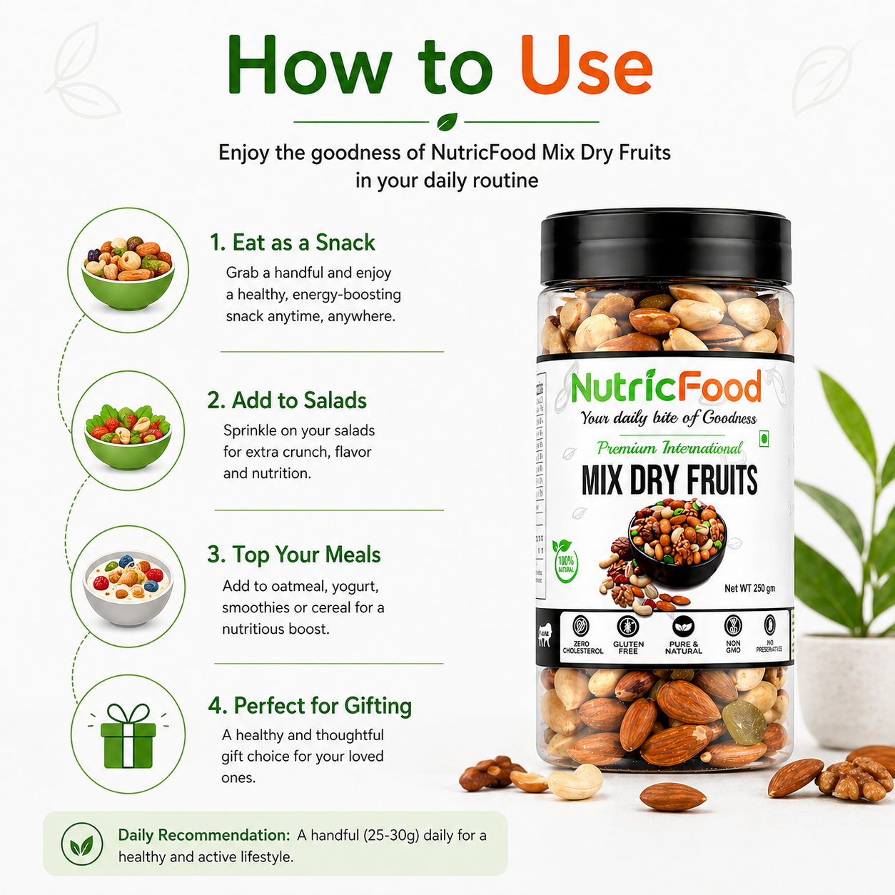 NutricFood Premium International Healthy Nutmix, 200g | 7 Superfoods in 1 Mixes | Dry Fruits Contains Almonds, Cashews, Walnuts, Pistachios, Cranberries, Green & Black Raisins