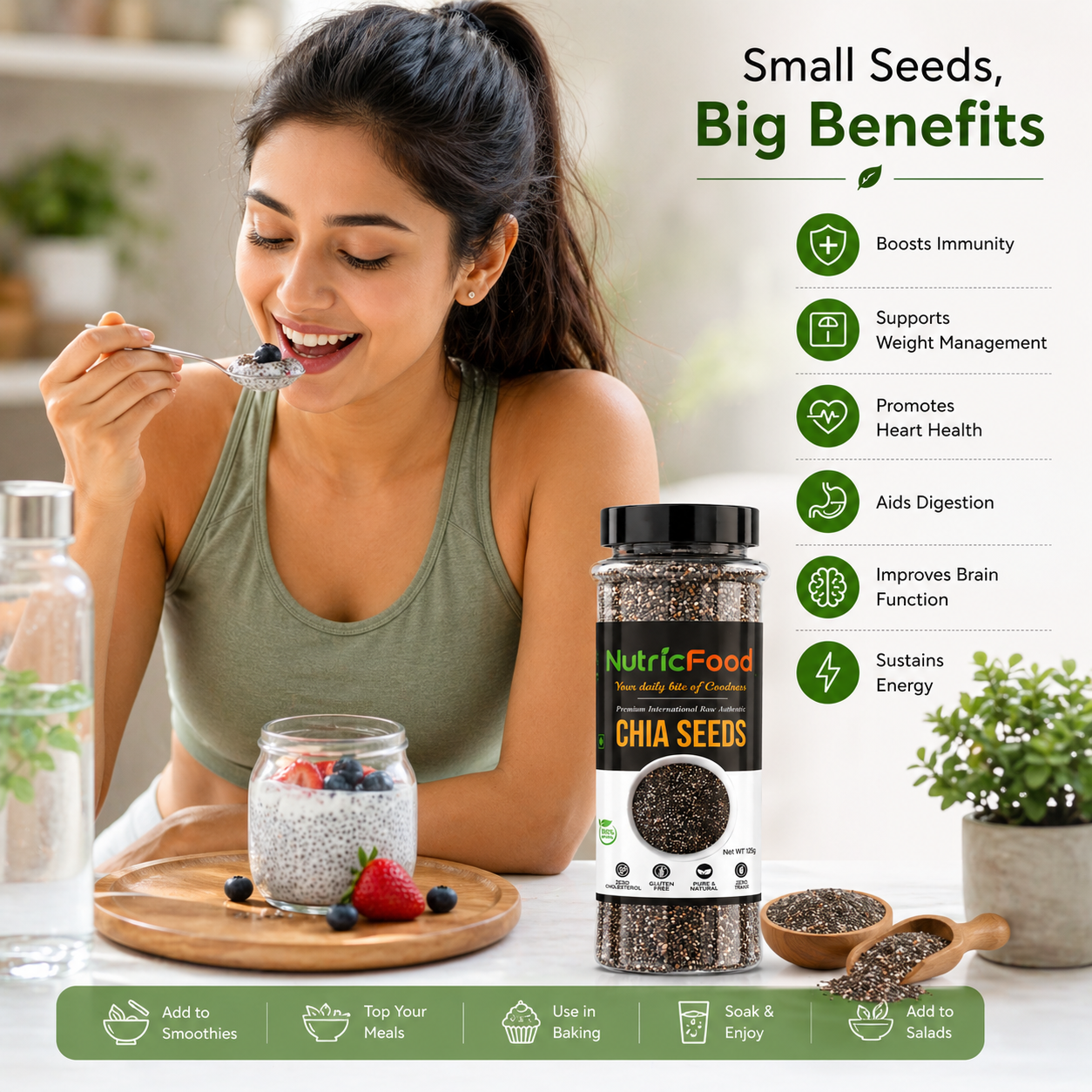NutricFood I Chia Seeds 200g I Seeds for Eating | Seeds for Weight Management | Rich in Calcium, Protein & Fibre